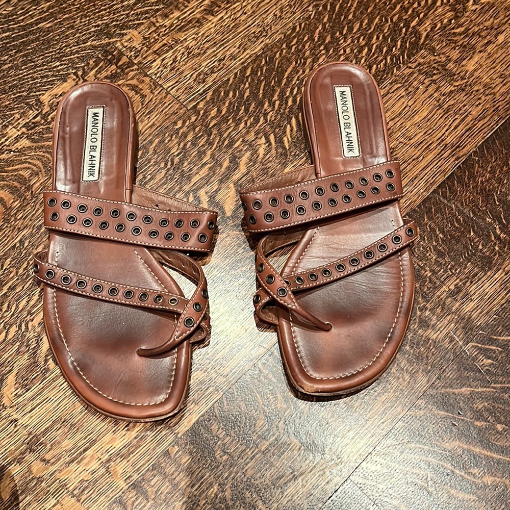 Manolo Blahnik brown leather sandals